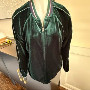 Women's Velvet and Satin‎ Reversible Bomber Jacket - Green